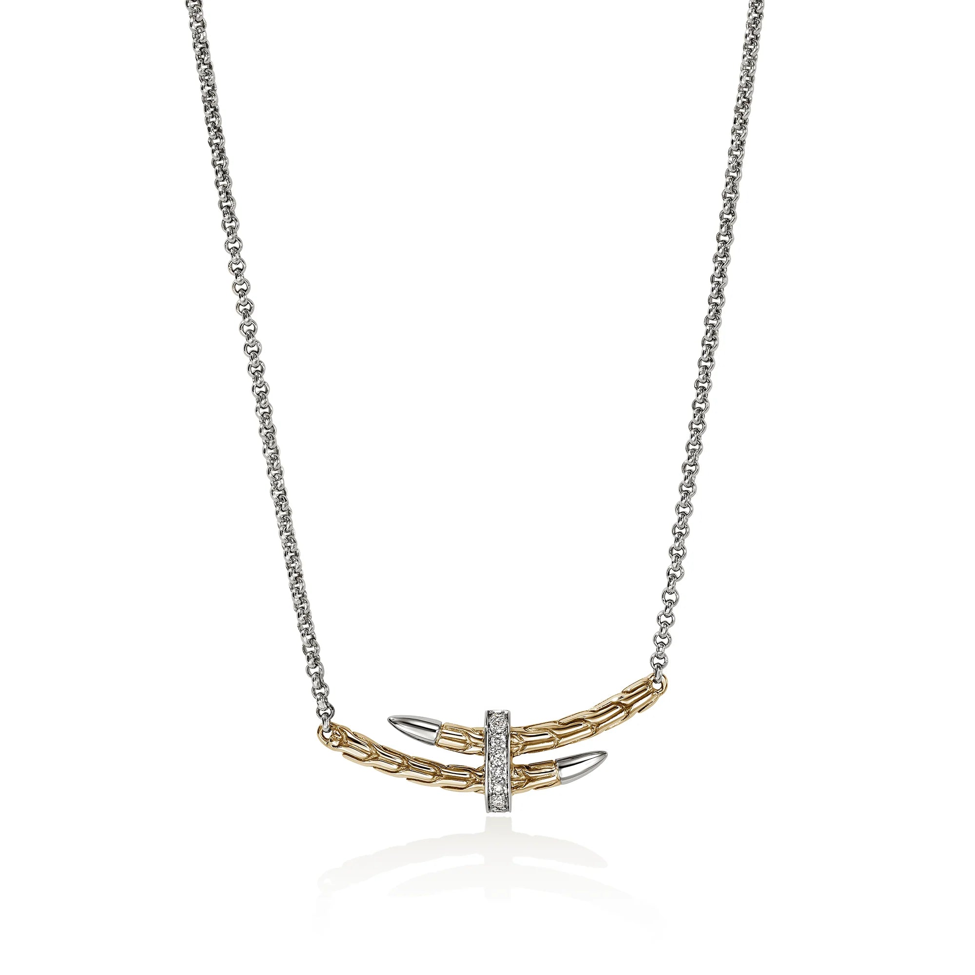 JOHN HARDY SPEAR STATION NECKLACE, GOLD, STERLING SILVER, DIAMONDS
