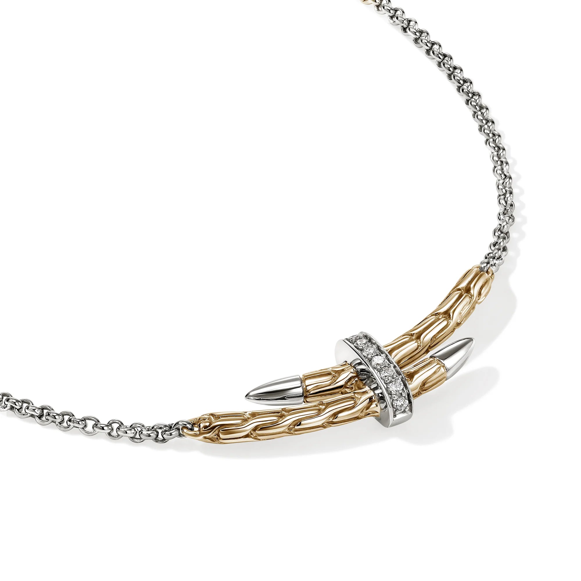 JOHN HARDY SPEAR STATION NECKLACE, GOLD, STERLING SILVER, DIAMONDS