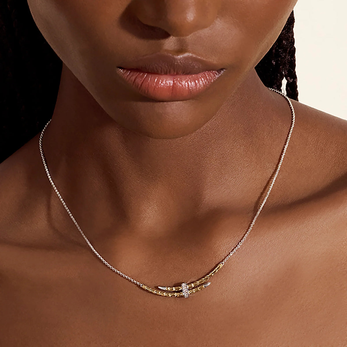 JOHN HARDY SPEAR STATION NECKLACE, GOLD, STERLING SILVER, DIAMONDS