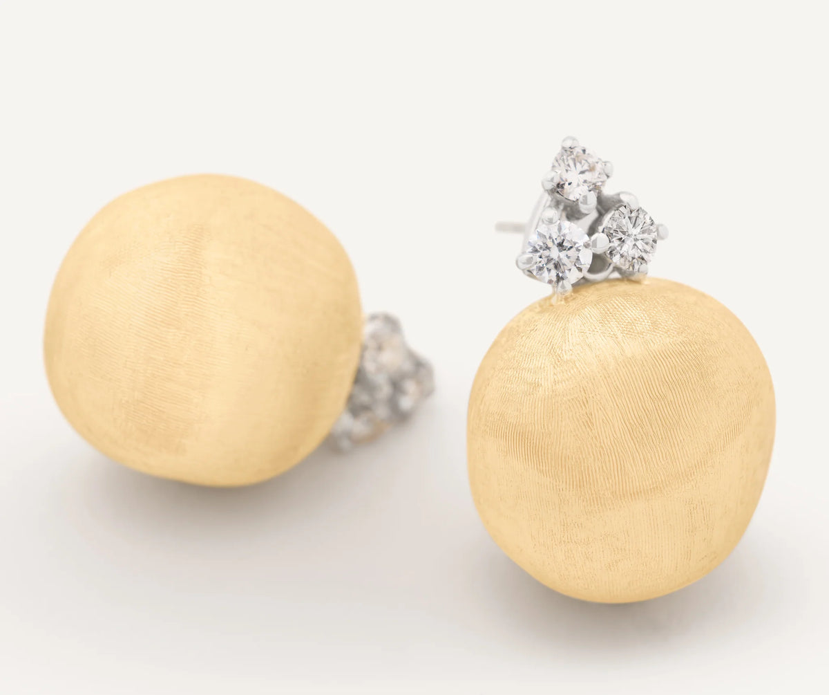 MARCO BICEGO AFRICA 18K YELLOW GOLD STUD EARRINGS DIAMONDS 0.44 TW