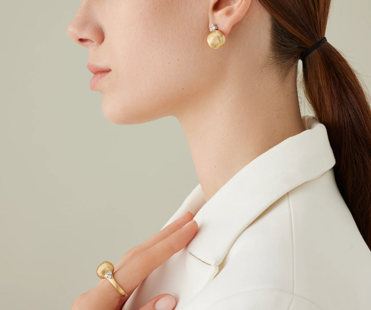 MARCO BICEGO AFRICA 18K YELLOW GOLD STUD EARRINGS DIAMONDS 0.44 TW