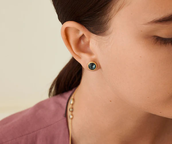 MARCO BICEGO JAIPUR COLOUR 18K YELLOW GOLD STUD EARRINGS WITH SKY TOPAZ, SMALL