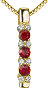 MAX STRAUSS 14K YELLOW GOLD PENDANT AND CHAIN SET WITH NATURAL DIAMONDS 0.12 TW GH/SI AND NATURAL RUBIES 0.45 TW