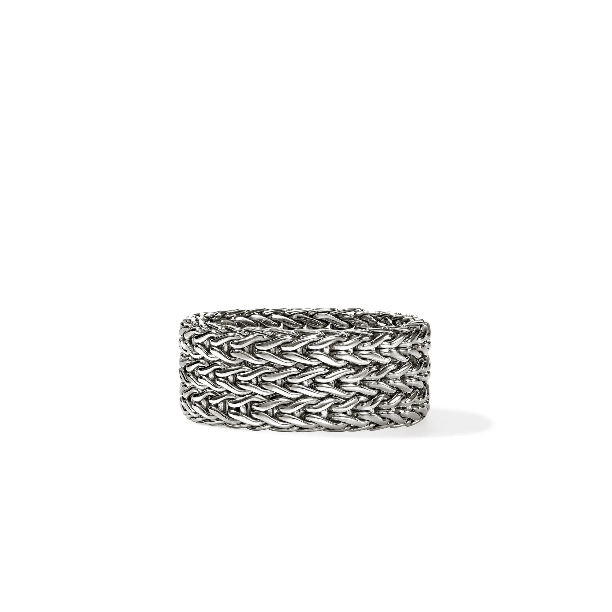 JOHN HARDY STERLING SILVER ICON LINK 9MM BAND RING, SIZE 7