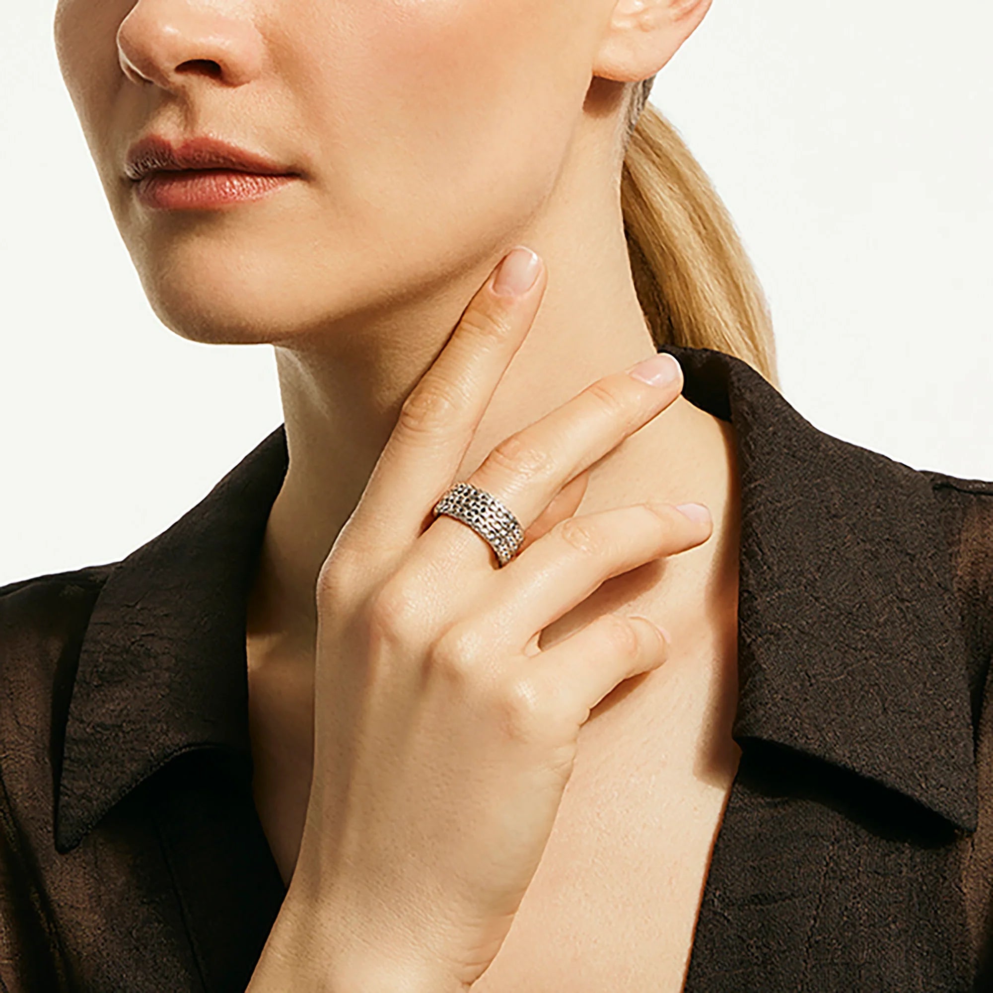 JOHN HARDY STERLING SILVER ICON LINK 9MM BAND RING, SIZE 7