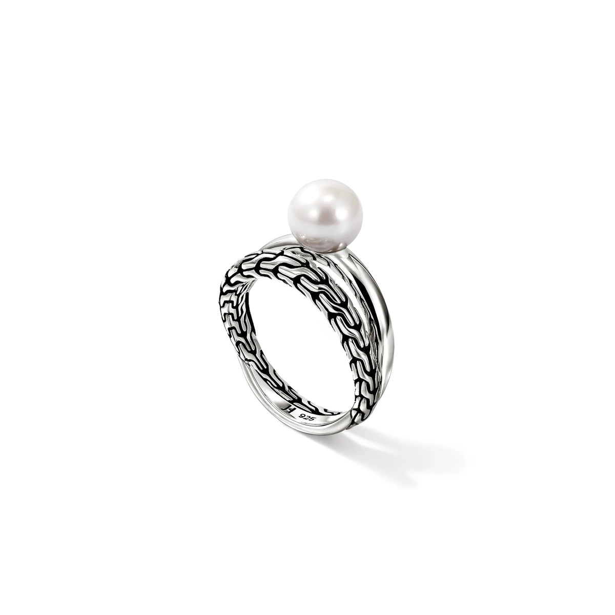 JOHN HARDY ESSENTIALS SILVER RING WITH 8-8.5MM CULTURED FRESH WATER PEARL, SIZE 7