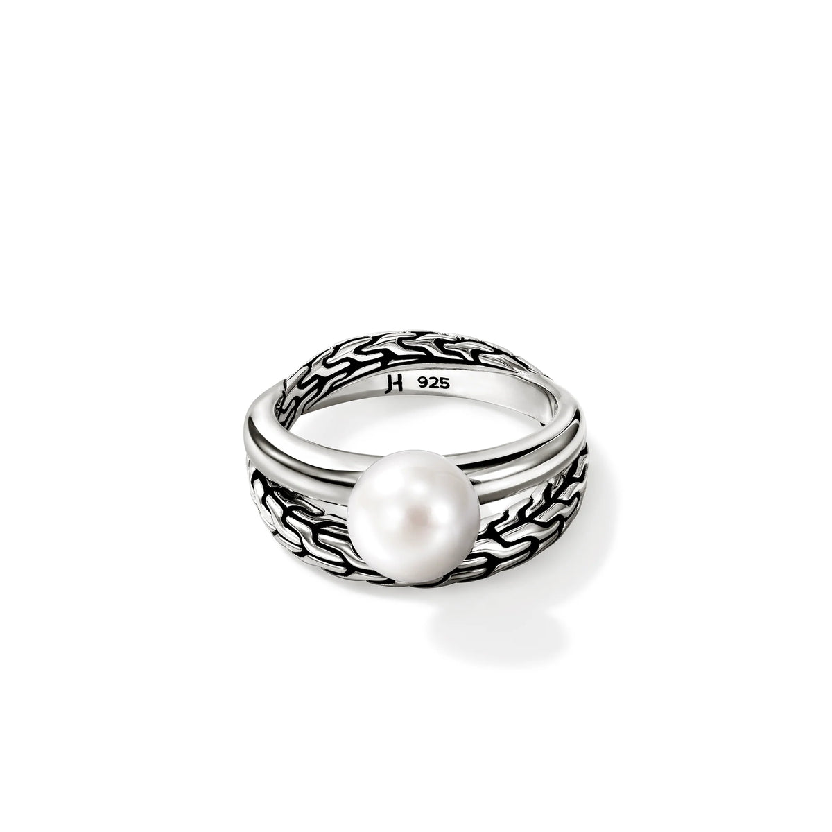 JOHN HARDY ESSENTIALS SILVER RING WITH 8-8.5MM CULTURED FRESH WATER PEARL, SIZE 7