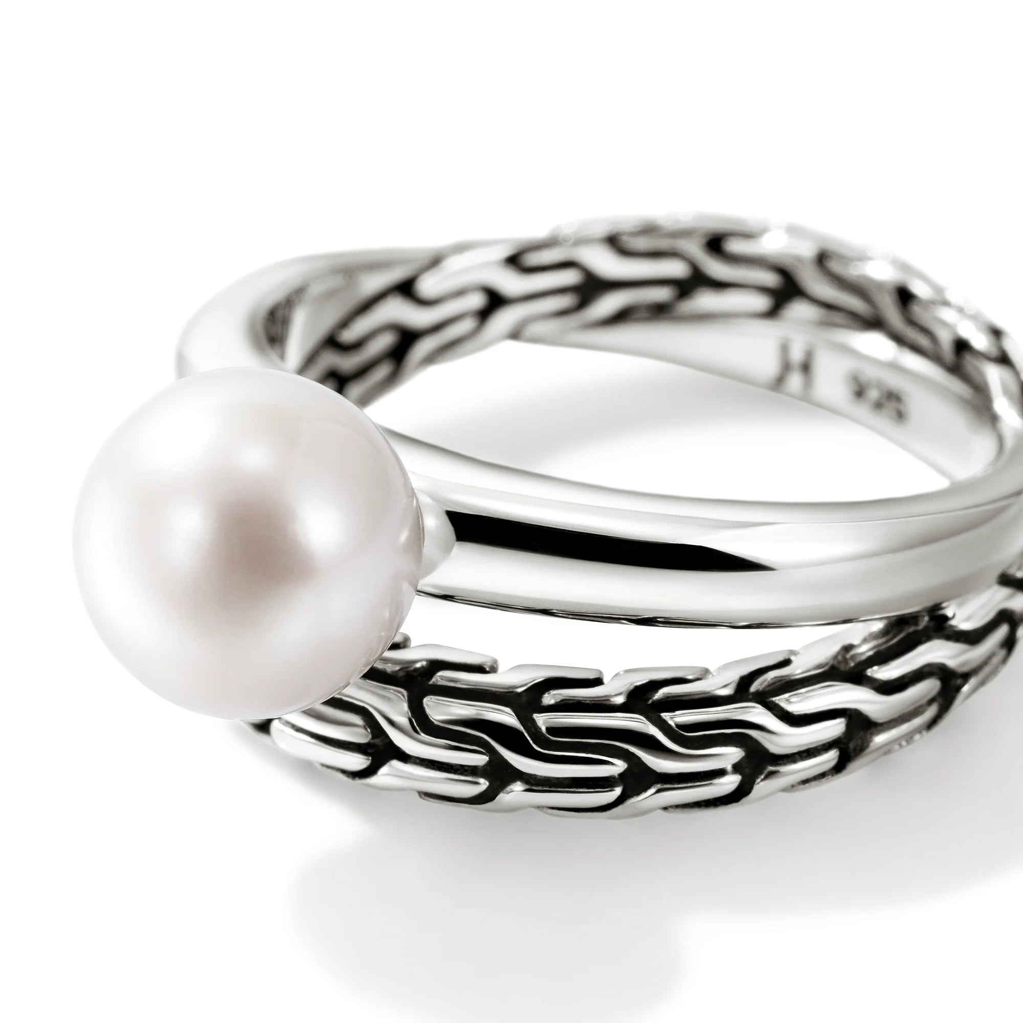 JOHN HARDY ESSENTIALS SILVER RING WITH 8-8.5MM CULTURED FRESH WATER PEARL, SIZE 7