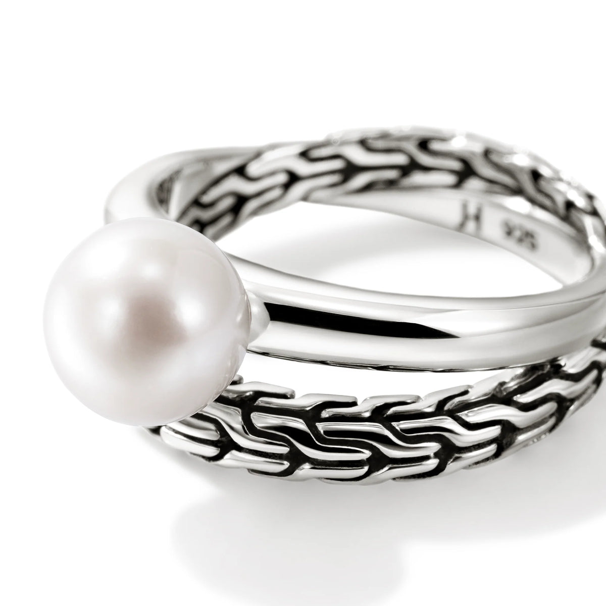 JOHN HARDY ESSENTIALS SILVER RING WITH 8-8.5MM CULTURED FRESH WATER PEARL, SIZE 7