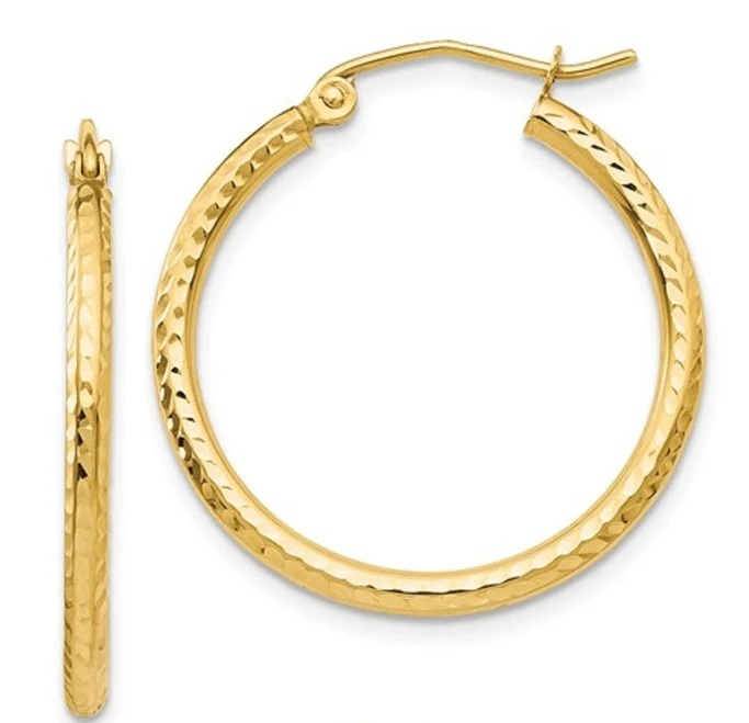14K YELLOW ITALIAN GOLD DIAMOND CUT 25MM HOOP EARRINGS