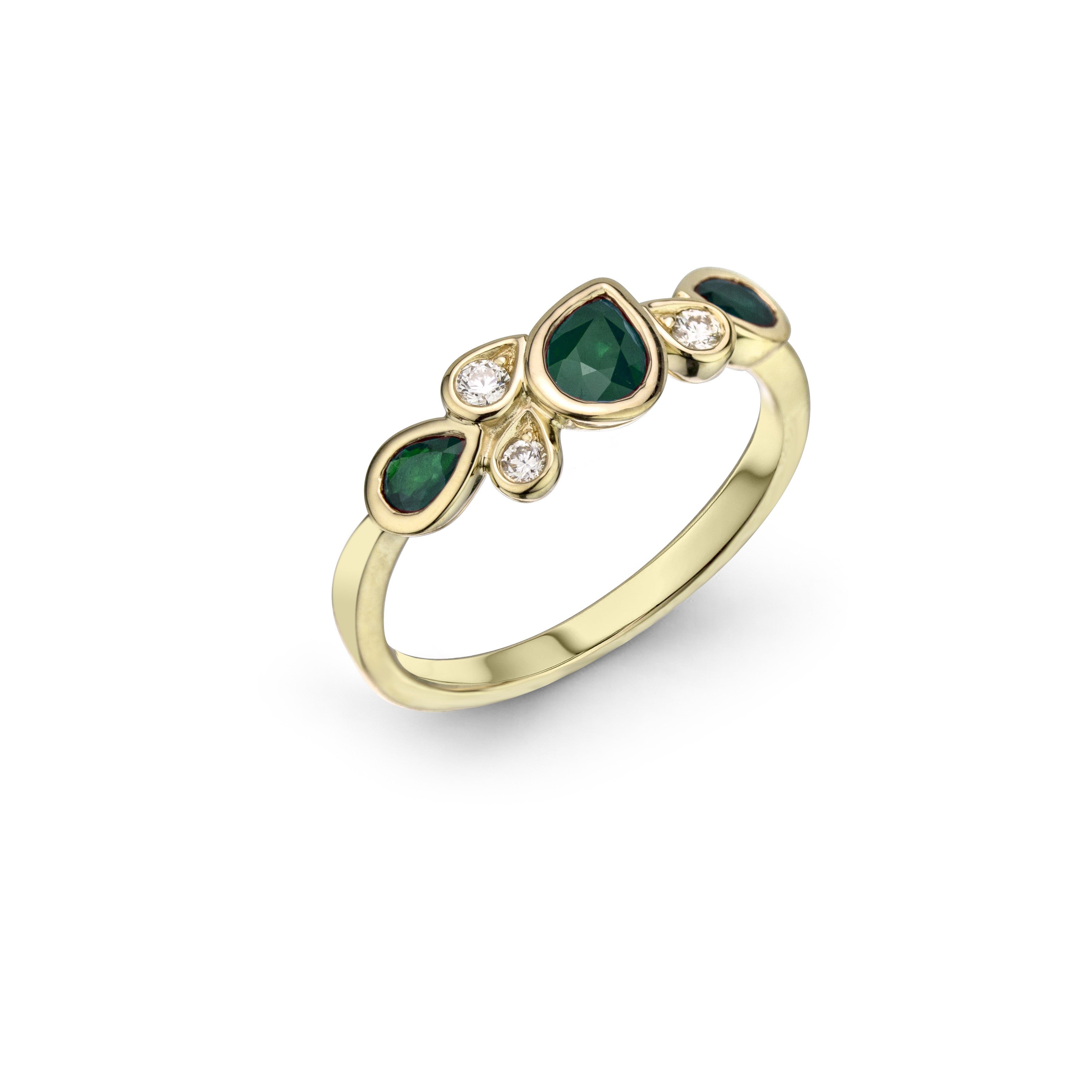 MAX STRAUSS 14K YELLOW GOLD NATURAL DIAMOND 0.08 TW GH/SI AND EMERALD 0.54 TW RING