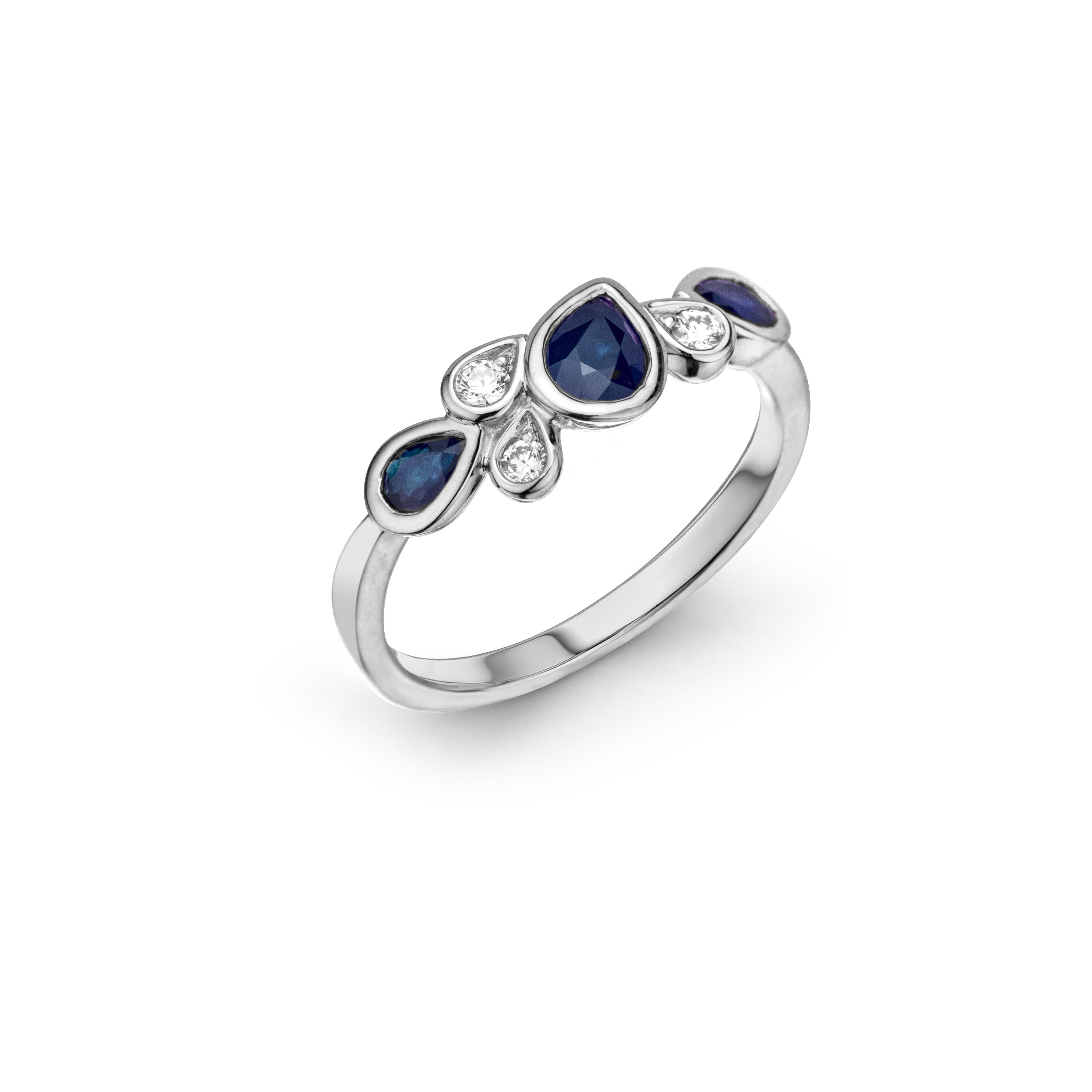 MAX STRAUSS 14K WHITE GOLD NATURAL DIAMOND 0.08 TW GH/SI AND BLUE SAPPHIRE 0.65 TW RING