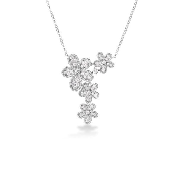 ROBERTO COIN 18K WHITE GOLD JASMINE PAVE DIAMOND MULTI FLOWER NECKLACE 0.75 TW GH/SI
