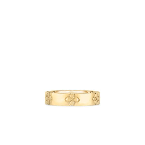 ROBERTO COIN 18K YELLOW GOLD LOVE IN VERONA ETCHED FLOWERS NARROW RING