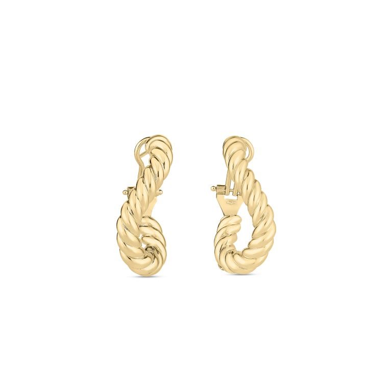ROBERTO COIN 18K YELLOW DESIGNER GOLD TWISTED HINGE BACK HOOP EARRINGS