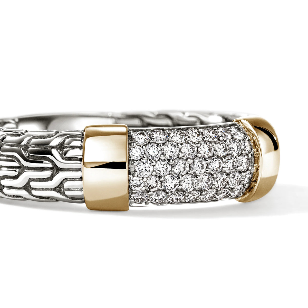 JOHN HARDY ESSENTIALS 14K YELLOW GOLD & SILVER DIAMOND PAVE (0.28CT) RING, SIZE 7