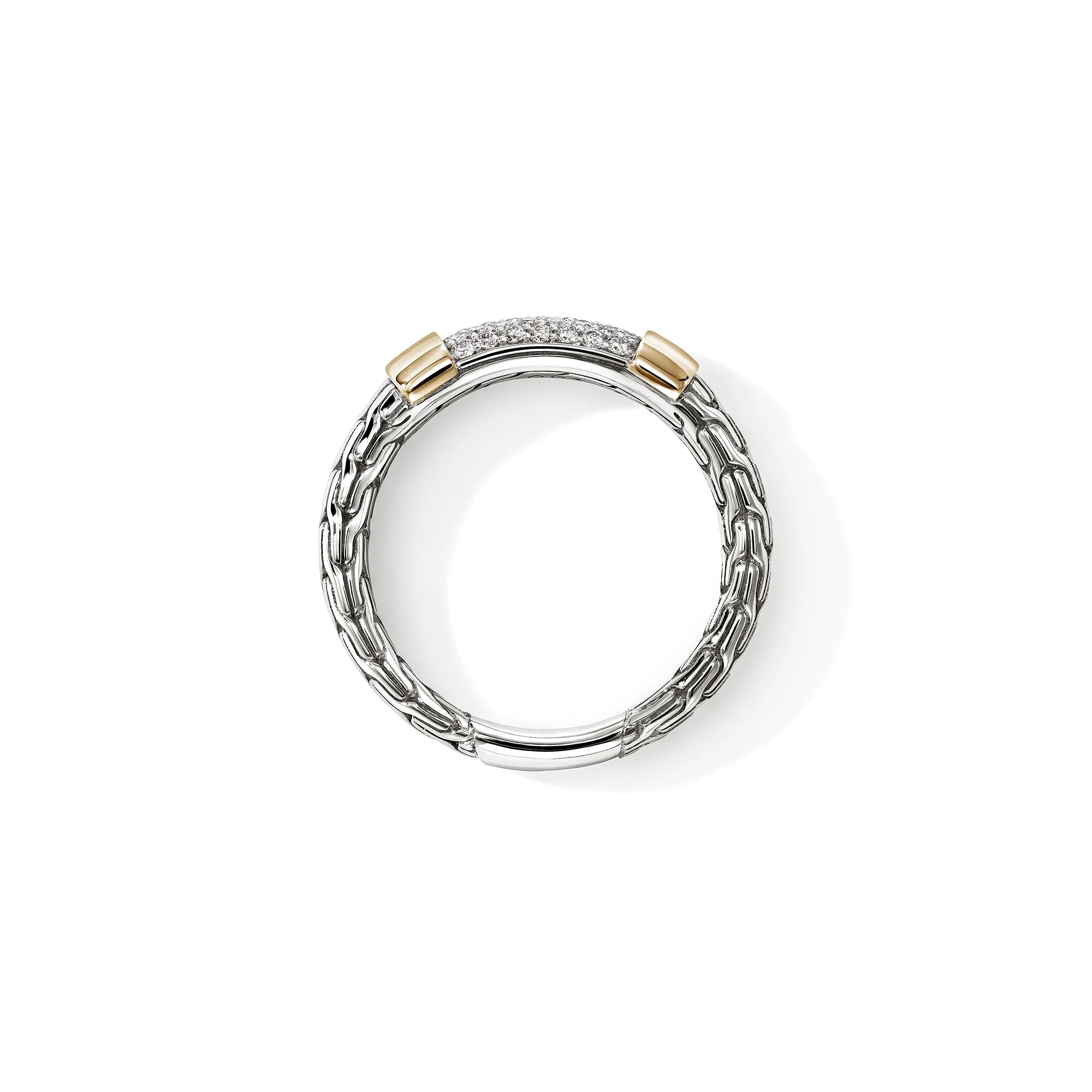 JOHN HARDY ESSENTIALS 14K YELLOW GOLD & SILVER DIAMOND PAVE (0.28CT) RING, SIZE 7