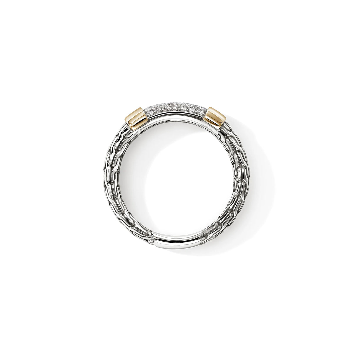 JOHN HARDY ESSENTIALS 14K YELLOW GOLD & SILVER DIAMOND PAVE (0.28CT) RING, SIZE 7