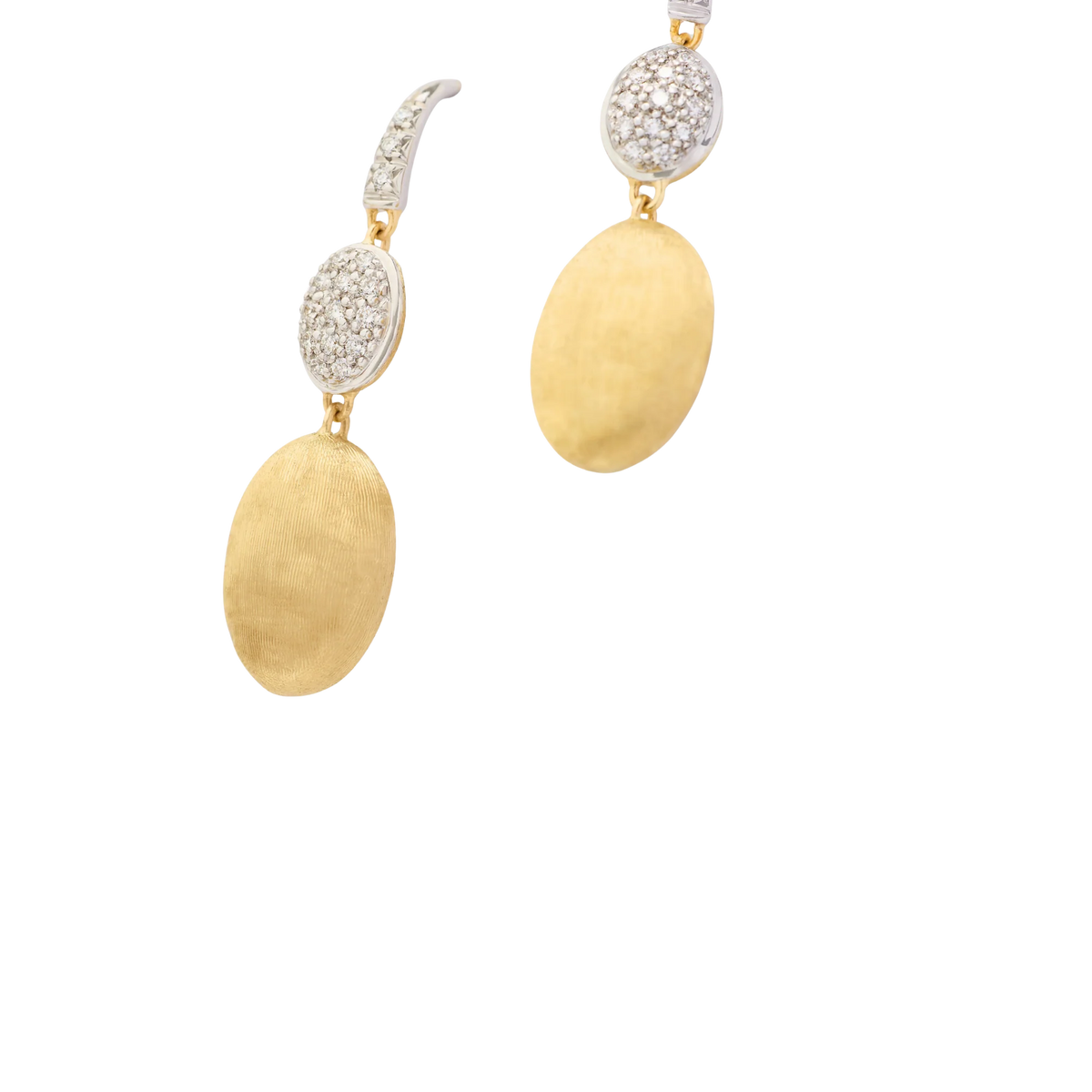 MARCO BICEGO SIVIGLIA 18K YELLOW GOLD DROP/HOOK EARRINGS WITH PAVE DIAMONDS 0.21TW
