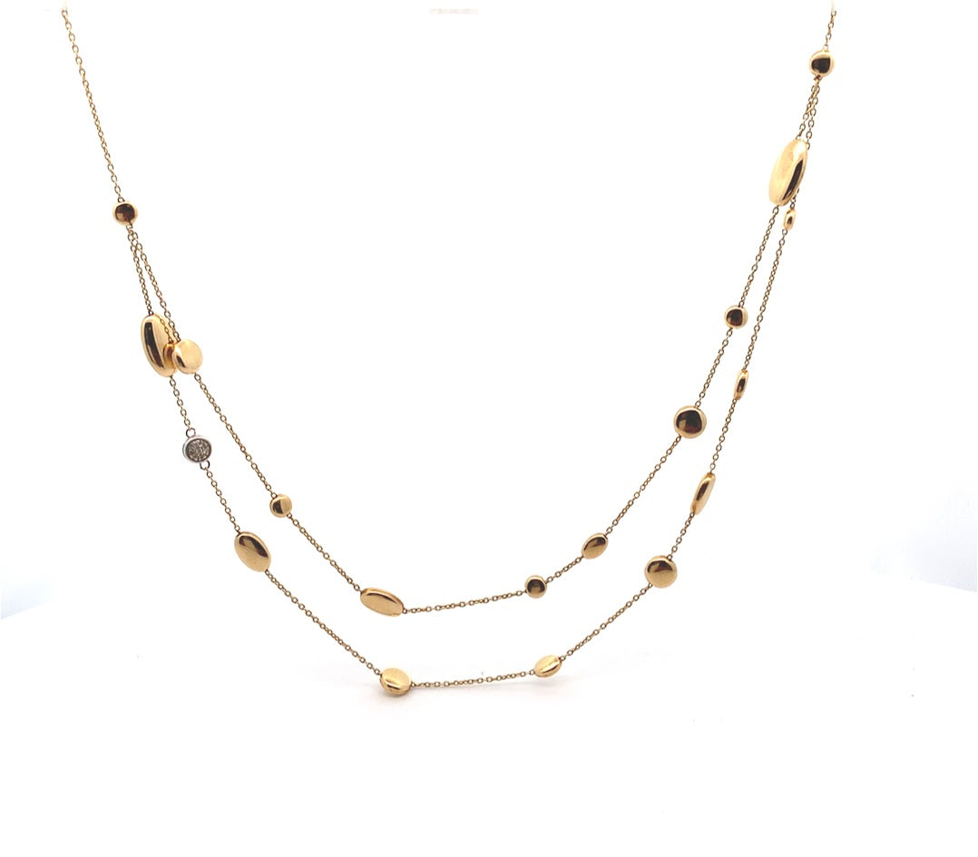 ESTATE COLLECTION: 18K PEBBLE DOUBLE STRAND NECKLACE WITH PAVE DIAMOND ACCENT, MADE IN ITALY - REPLACEMENT VALUE $7200.00