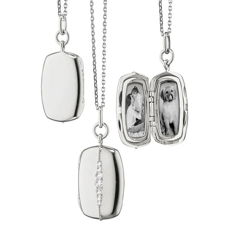 MONICA RICH KOSANN Slim Rectangle "Kate" Locket Necklace with Sapphires