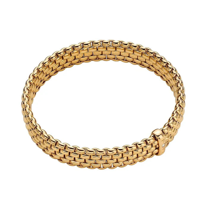 FOPE GIOIELLI 18K YELLOW GOLD PANORAMA COLLECTION BRACELET WITH EMBEDDED DIAMOND MEASURING 0.01 TOTAL CARAT WEIGHT, SIZE MEDIUM