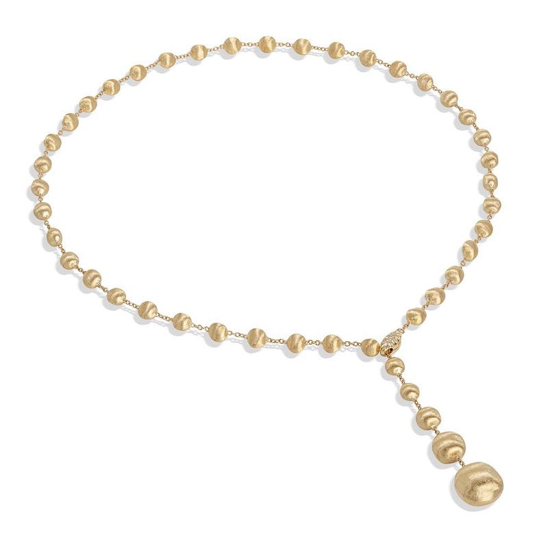 MARCO BICEGO AFRICA 18K YELLOW GOLD NECKLACE WITH PAVE DIAMOND STATION 0.10 TW