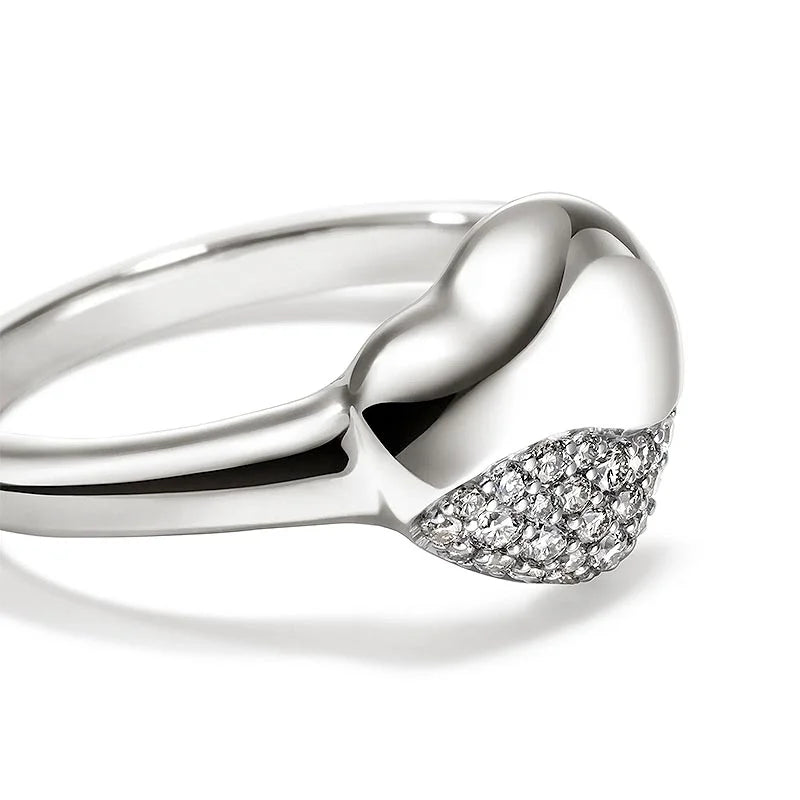 Pebble Heart Ring, Sterling Silver, Diamonds