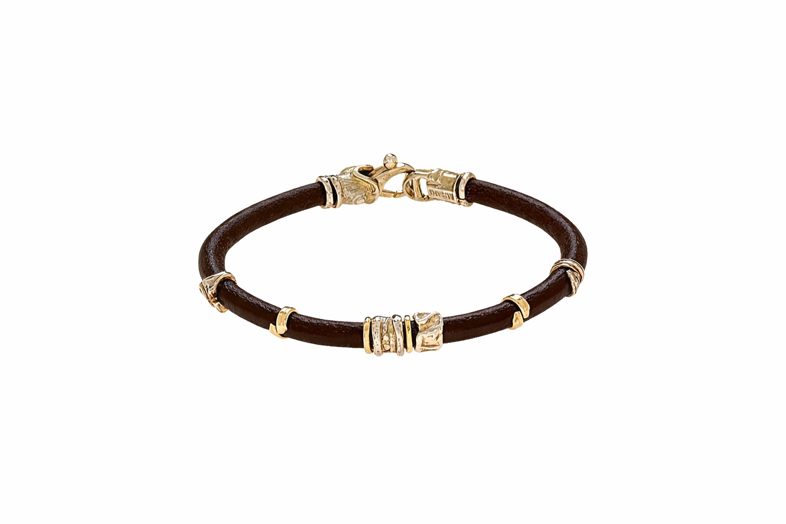 MISANI 5MM LEATHER BRACELET WITH HANDMADE GOLD AND SILVER ELEMENTS