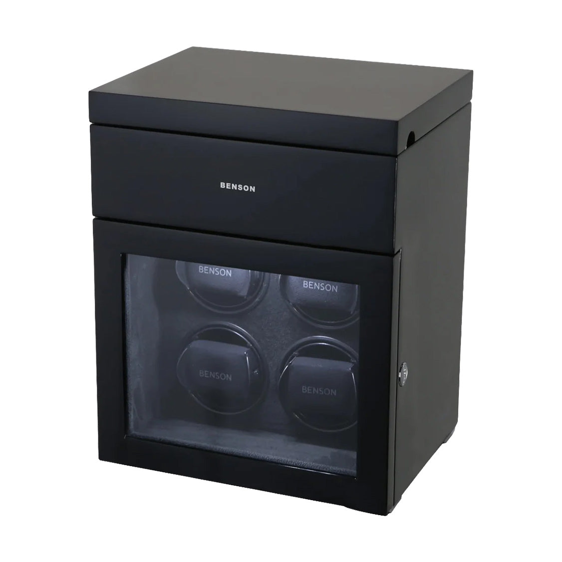 BENSON WATCHWINDER BLACK SERIES, EXTRA STORAGE, LED LIGHTING, HOLD FOUR WATCHES WITH EXTRA STORAGE