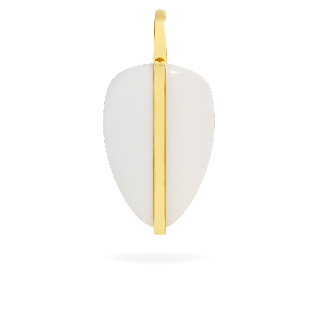 BY PARIAH LARGE PEBBLE PENDANT 14K RECYCLED YELLOW GOLD, WHITE AGATE