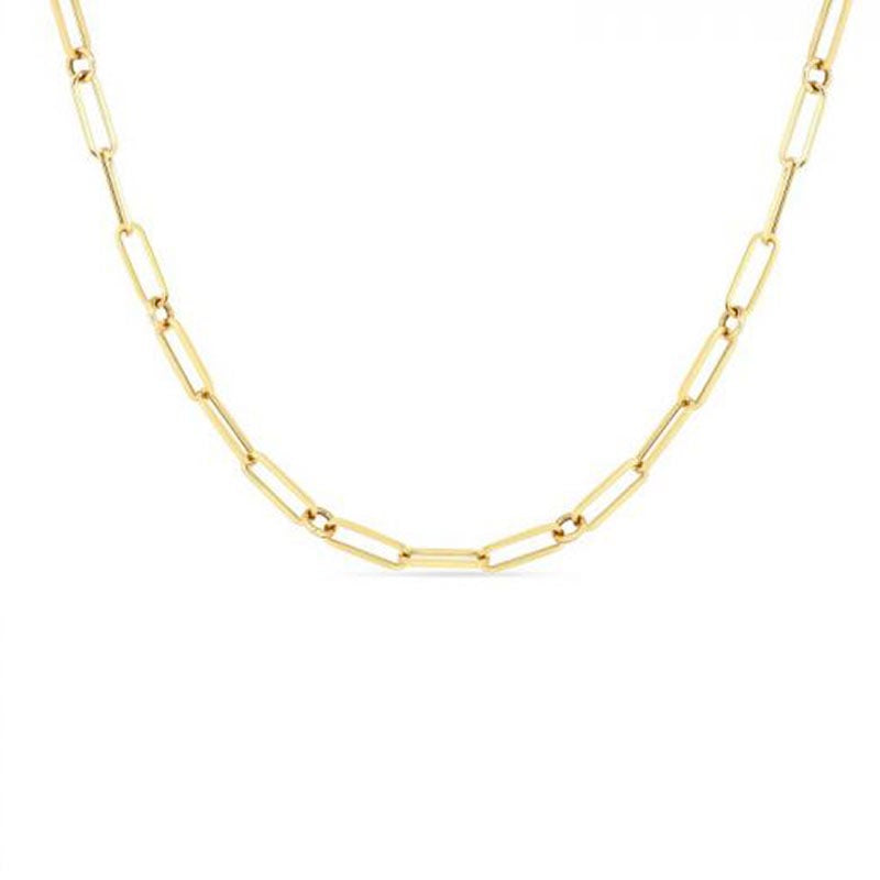 Roberto Coin 18K Yellow Designer Gold Paperclip and Round Link Necklace, 17 Inch