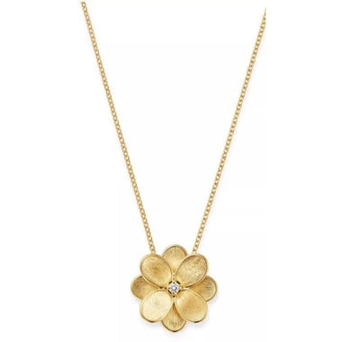 MARCO BICEGO PETALI 18K YELLOW GOLD FLOWER NECKLACE SET WITH A ROUND DIAMOND 0.08CT