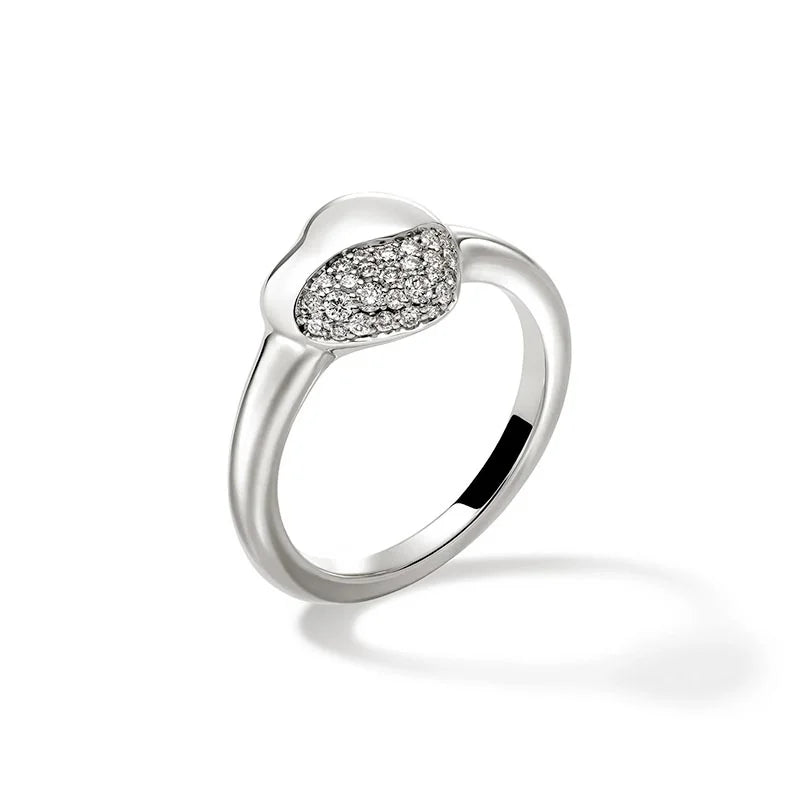 Pebble Heart Ring, Sterling Silver, Diamonds