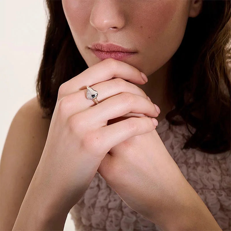 Pebble Heart Ring, Sterling Silver, Diamonds