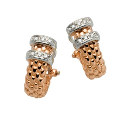 FOPE GIOIELLI VENDOME 18K ROSE AND WHITE GOLD EARRINGS WITH DIAMOND ACCENTS, 0.11CT TW AND OMEGA CLOSURES