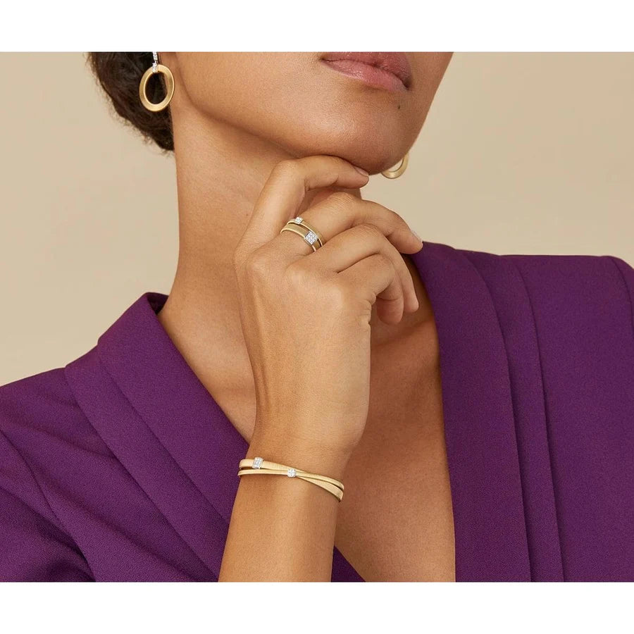 MARCO BICEGO MASAI 18K YELLOW GOLD DOUBLE STRAND BRACELET WITH TWO PAVE DIAMOND STATIONS 0.10 TW