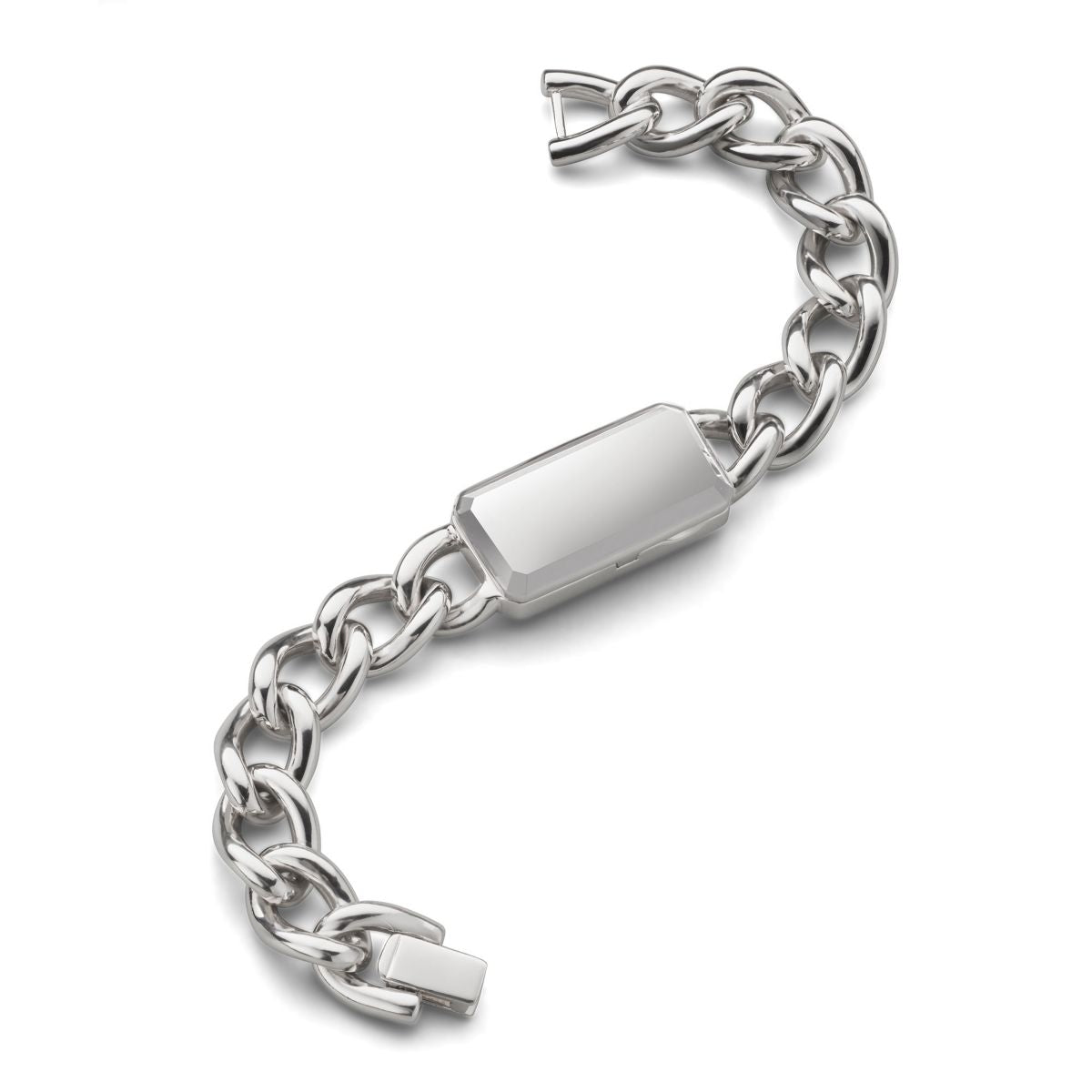 Curb Link Bracelet With Silver Rectangular Locket