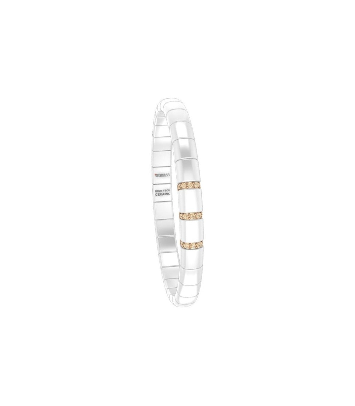 ROBERTO DEMEGLIO PURA WHITE CERAMIC BRACELET HAVING THREE 18K ROSE GOLD BROWN DIAMOND STATIONS, 0.21TW