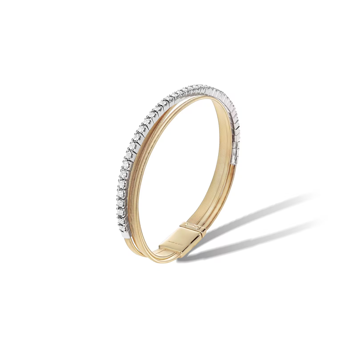 MARCO BICEGO MASAI 18K YELLOW AND WHITE GOLD THREE STRAND COIL BRACELET WITH DIAMONDS 0.95 CARATS TW