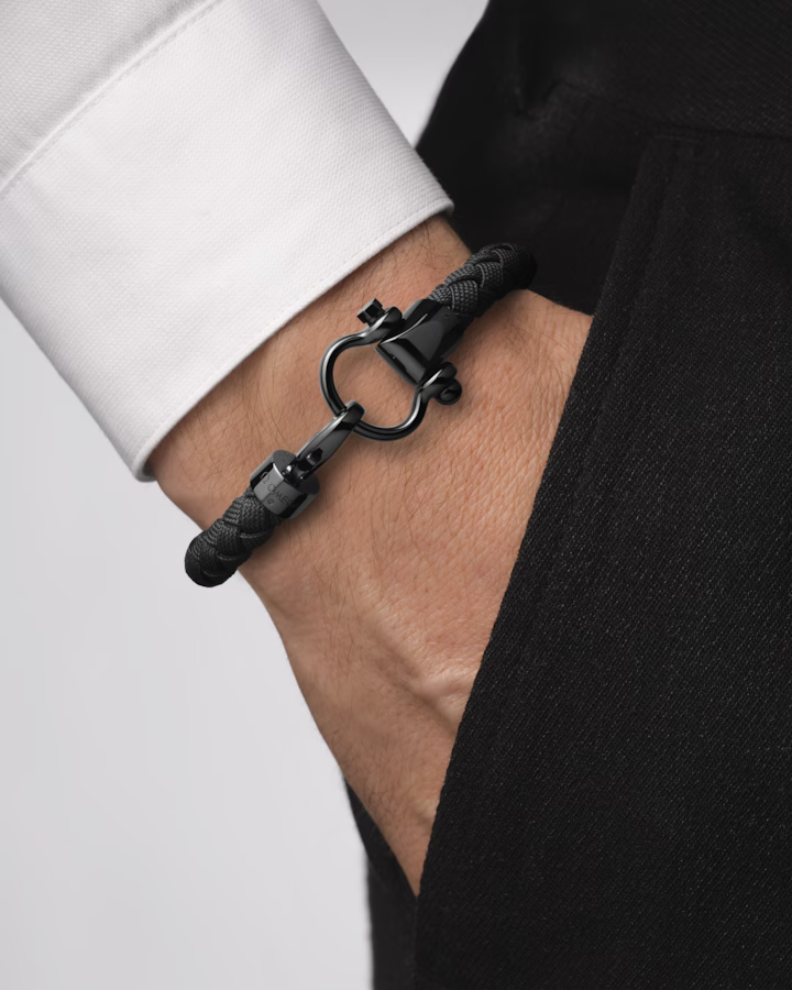 OMEGA AQUA SAILING BRACELET, BLACK NYLON, BLACK STAINLESS STEEL.