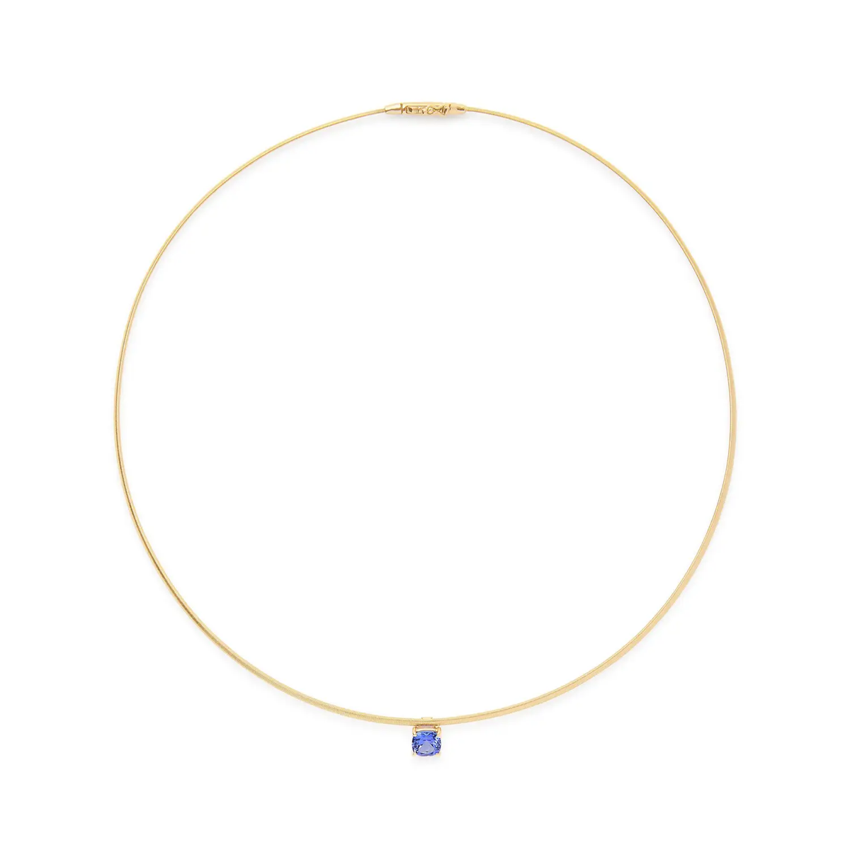 MARCO BICEGO MASAI 18K YELLOW GOLD FLAT COIL TWIST NECKPIECE WITH A CUSHION CUT TANZANITE