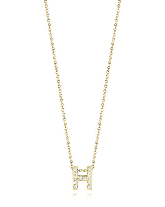 ROBERTO COIN 18K YELLOW GOLD TINY TREASURES DIAMOND LETTER 'H' PENDANT WITH DIAMONDS MEASURING 0.06 TOTAL CARAT WEIGHT