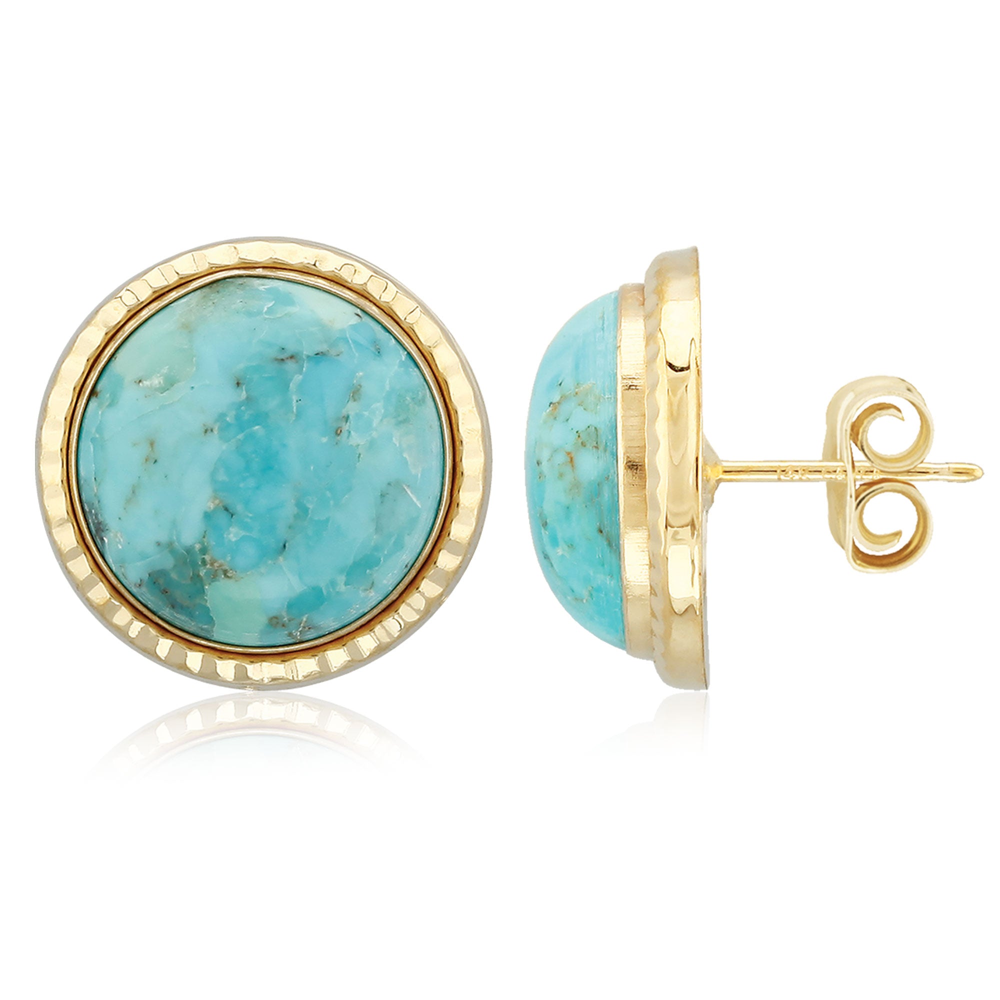 CARLA 14K YELLOW GOLD 12MM CHINESE TURQUOISE STUD EARRINGS.