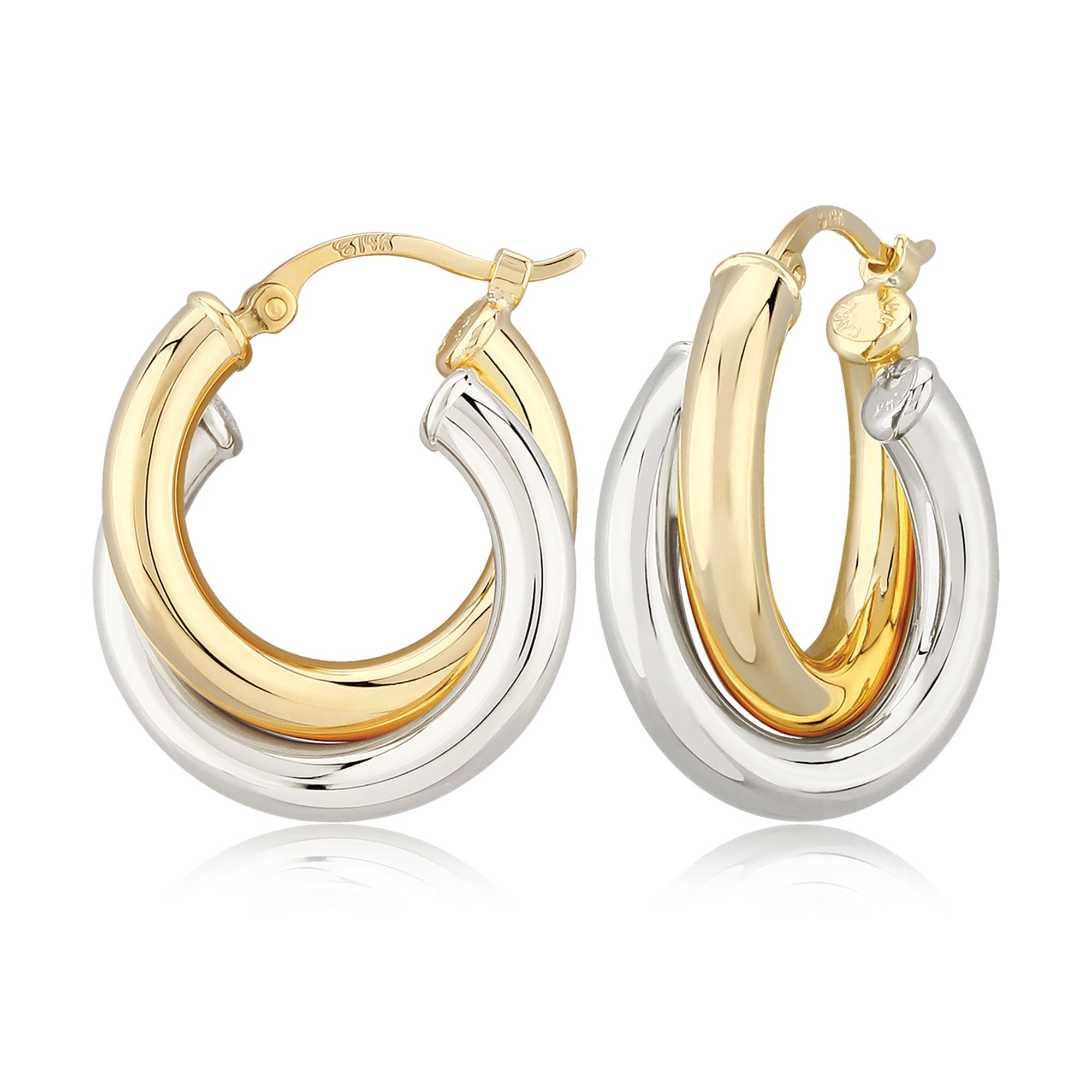 CARLA 14K YELLOW AND WHITE GOLD TWIST DOUBLE 3X18MM TUBE HOOP EARRINGS