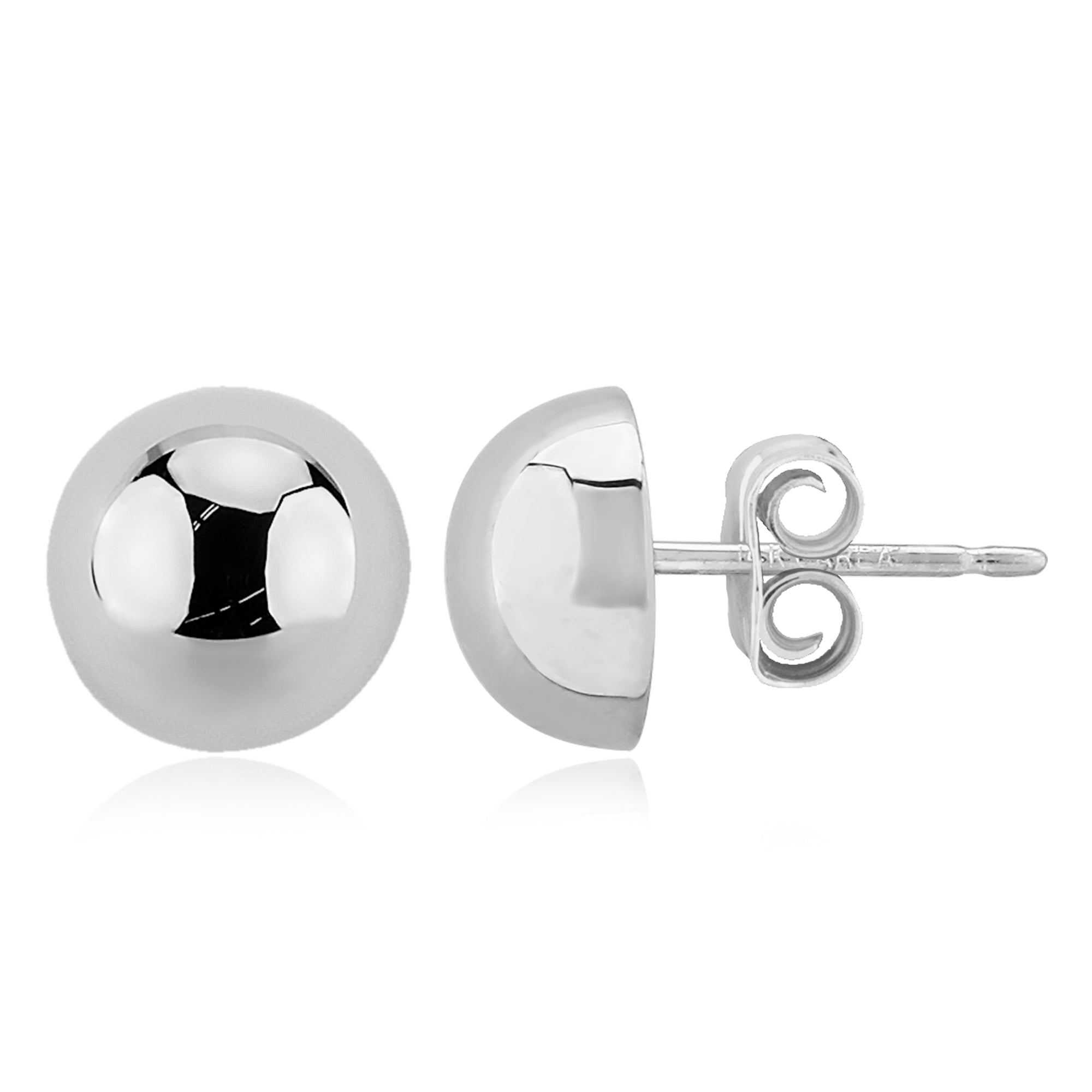 CARLA 14K WHITE GOLD 8MM HIGH POLISH DOMED BUTTON EARRINGS