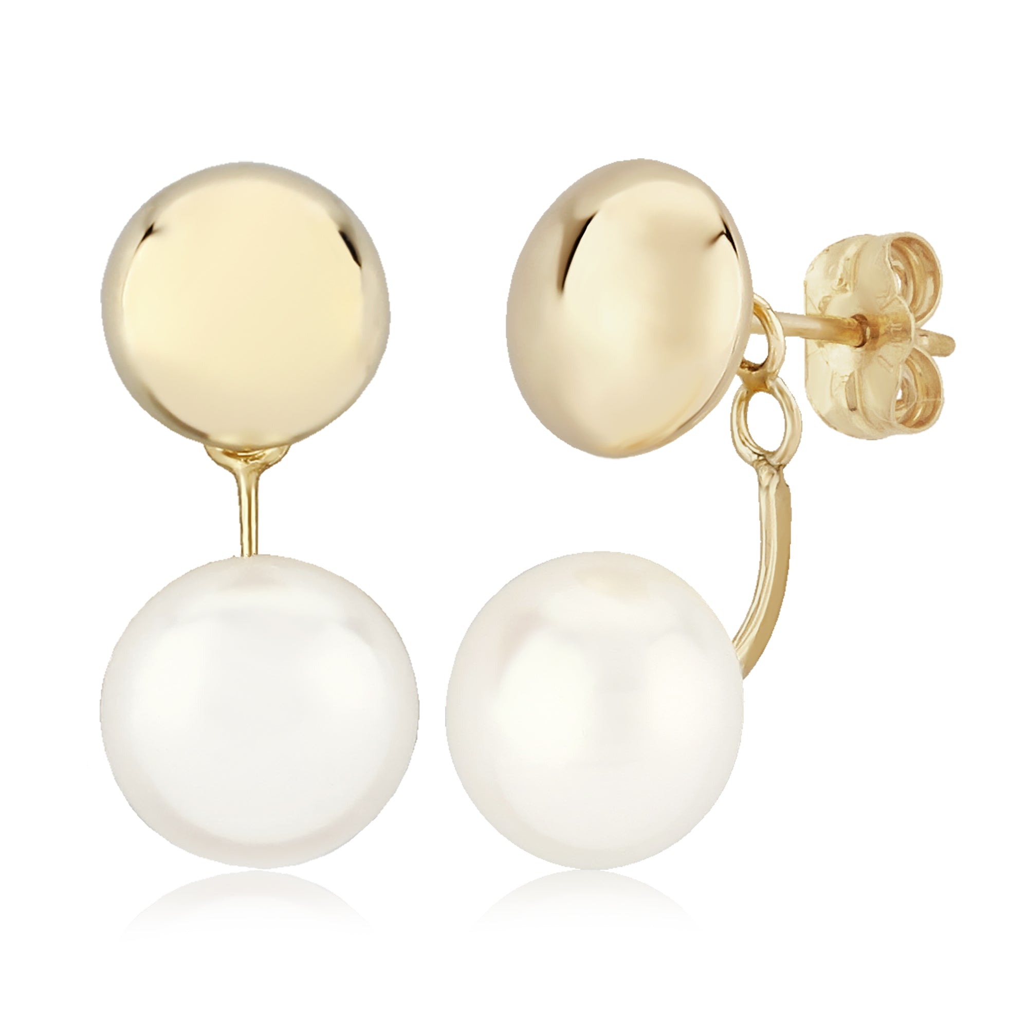 CARLA 14K YELLOW GOLD 7MM FLAT BALL WITH FRESHWATER PEARL DROP