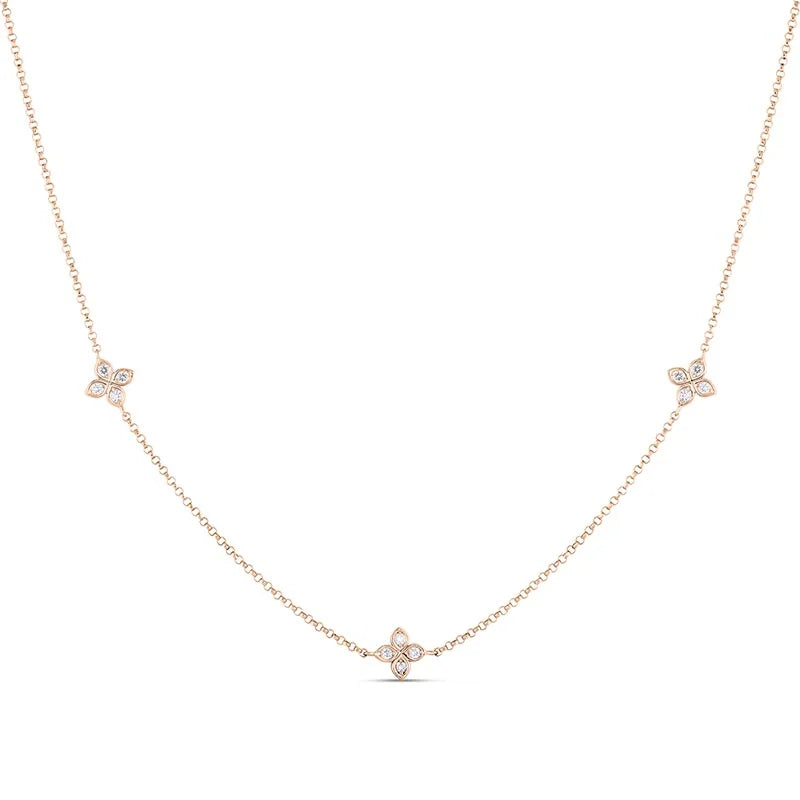 Roberto Coin 18K Rose Gold Love By The Inch 3 Station Flower Necklace