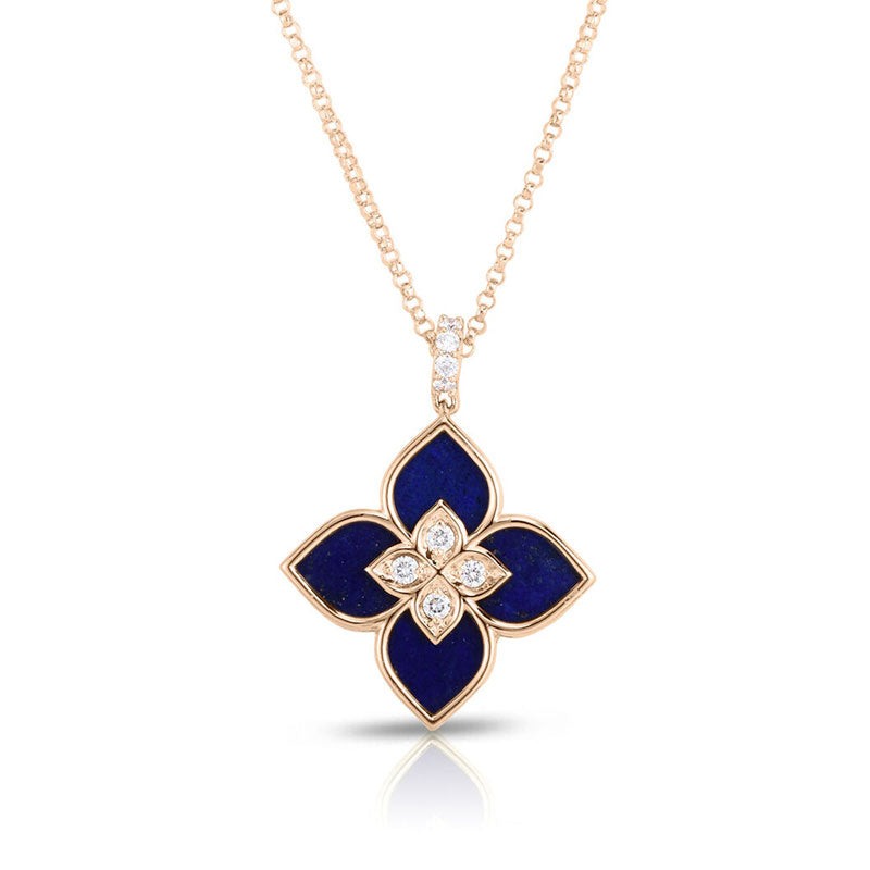 Roberto Coin Venetian Princess Rose Gold Lapis-Lazuli and Diamond Pendant Necklace