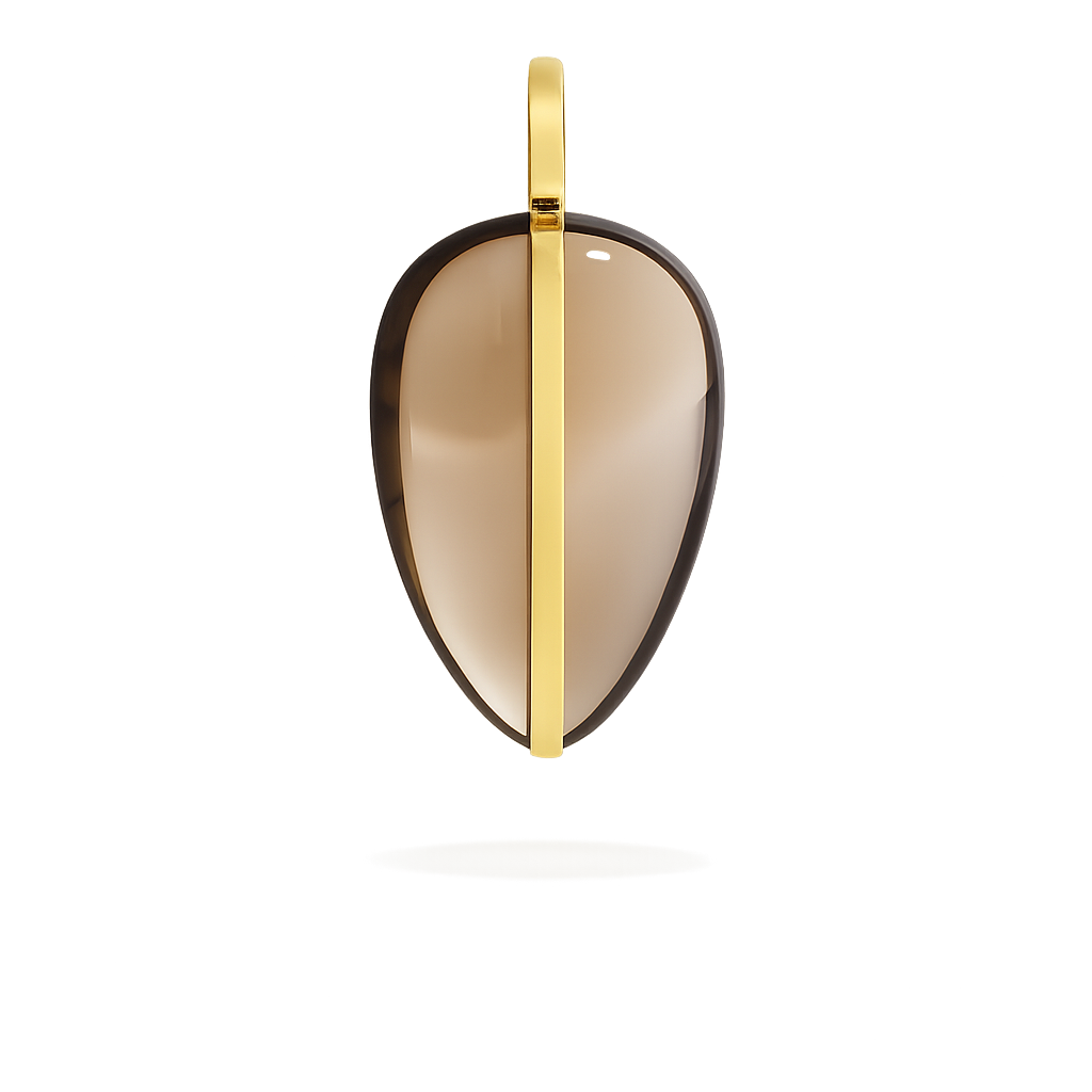 BY PARIAH SMALL PEBBLE PENDANT 14K RECYCLED YELLOW GOLD, SMOKEY QUARTZ.